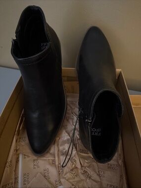 Frye Black Leather Pointed-Toe Ankle Booties